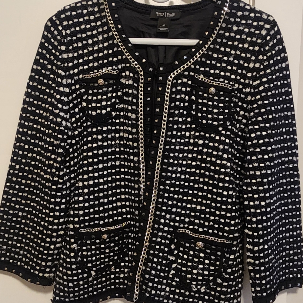 White House Black Market Twead Checkered Blazer 3/4 Sleeve